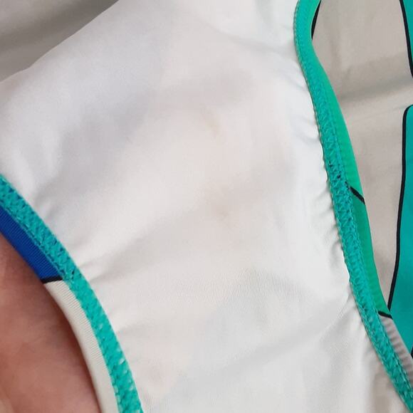 Michael Kors Blue Waves Geometric Bandeau Strapless One Piece Swimsuit Womens 12 - Picture 6 of 10